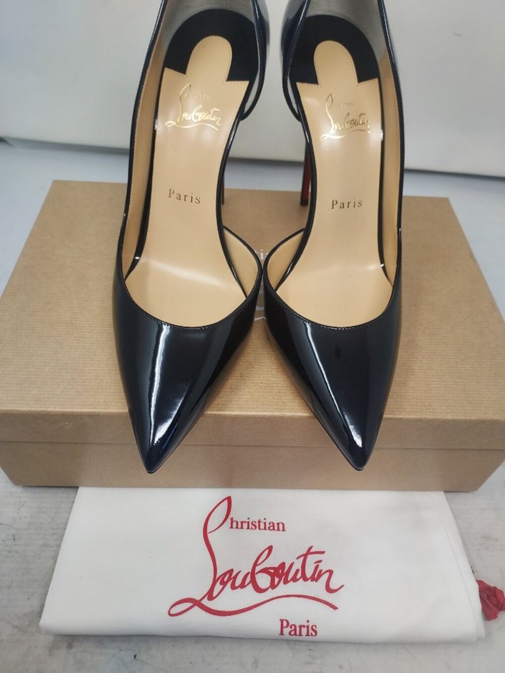 Christian Louboutin Patent Black Iriza Leather Half-d'Orsay Pump Heel Shoe - Picture 8 of 10